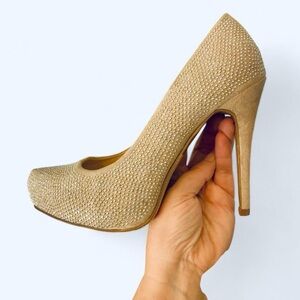 Charlotte Russe Elegant Silver Gold Rhinestone Stiletto Heels 8